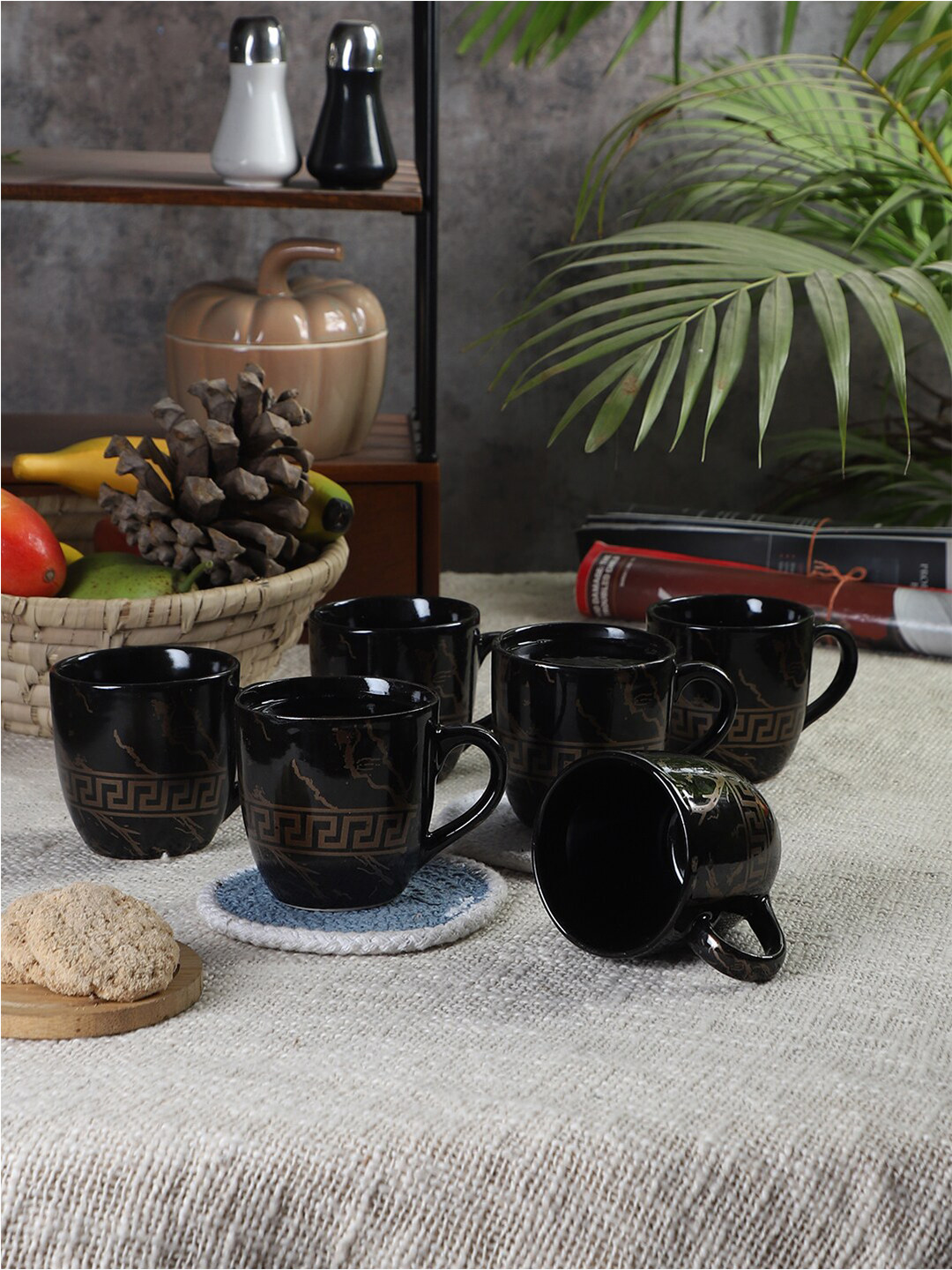 CDI Aamin Name Personalised Black Abstract Ceramic Handmade 6 Piece Mugs-200ml