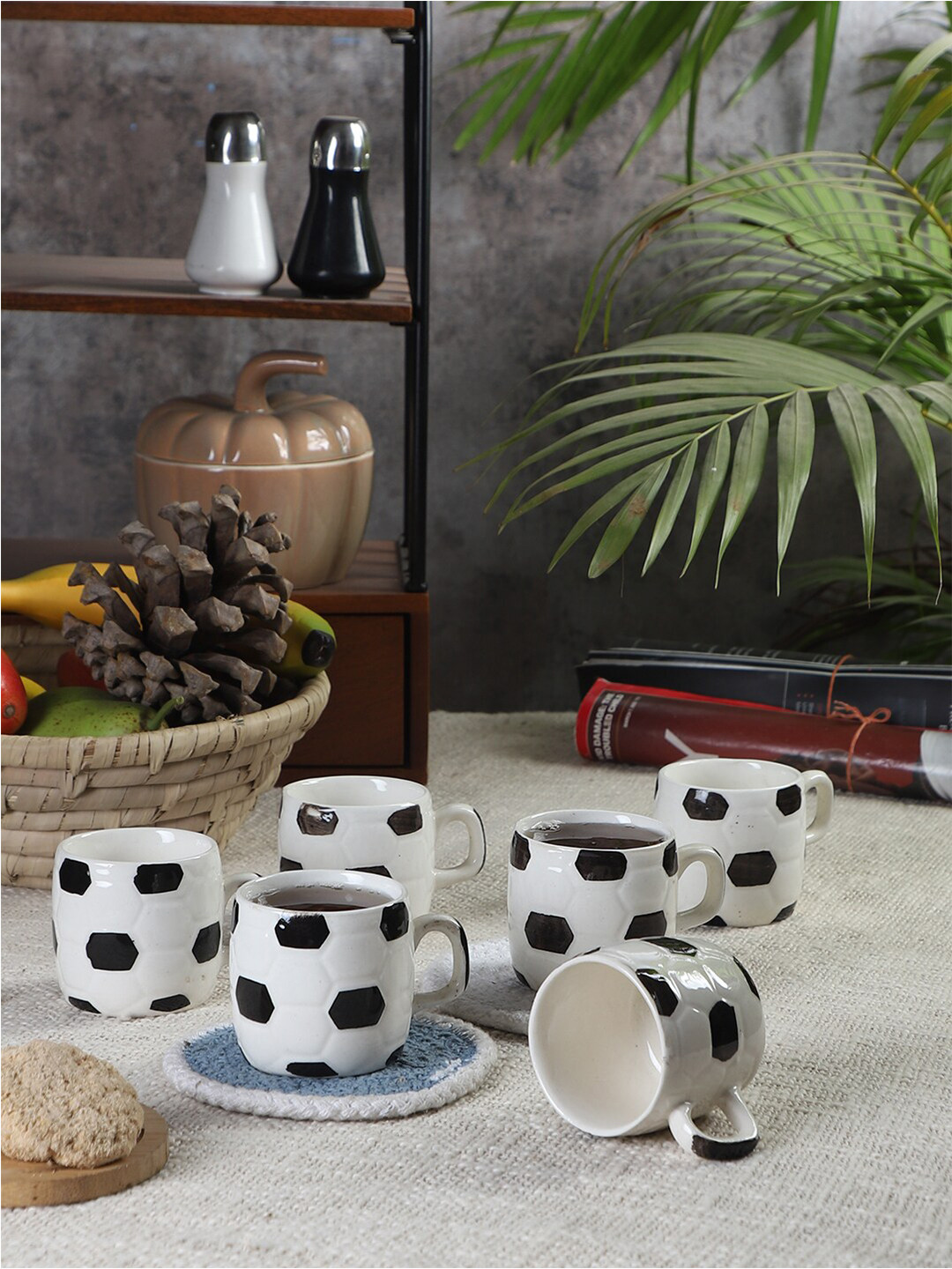 CDI Two Heart One Love White Geometric Ceramic Handmade 6 Piece Mugs-100ml