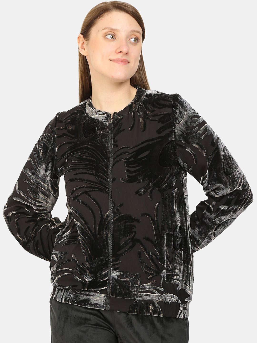 bellamia Women Charcoal Bomber Jacket