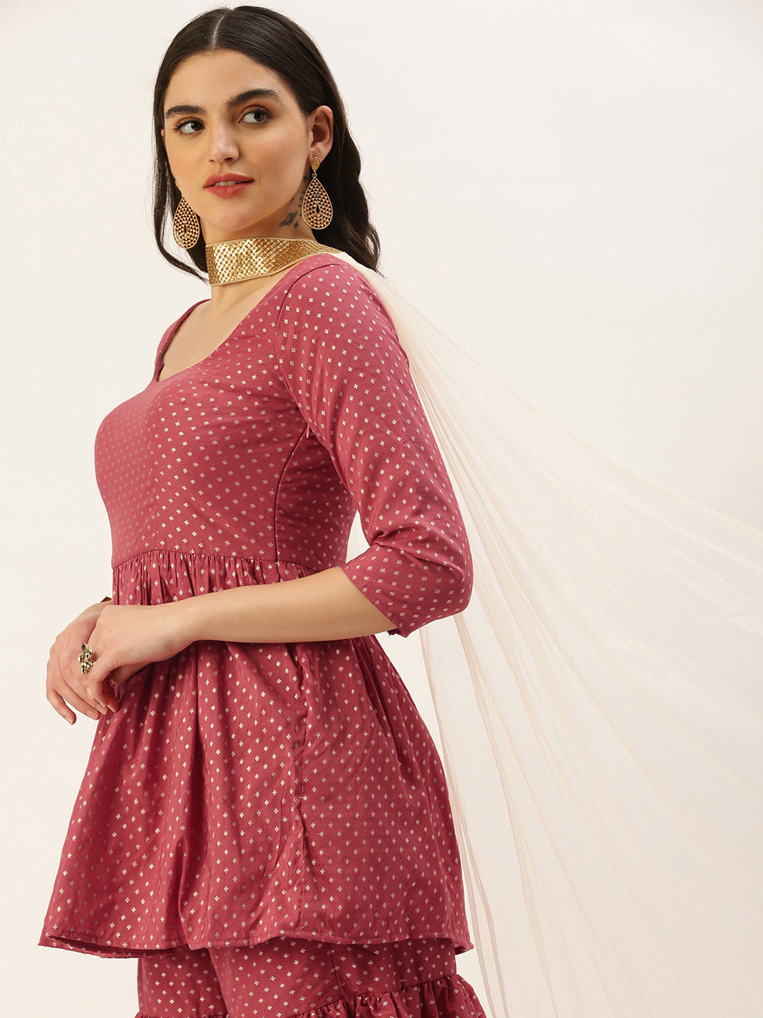 Ethnovog Ready To Wear Maroon Nylon Gharara Set