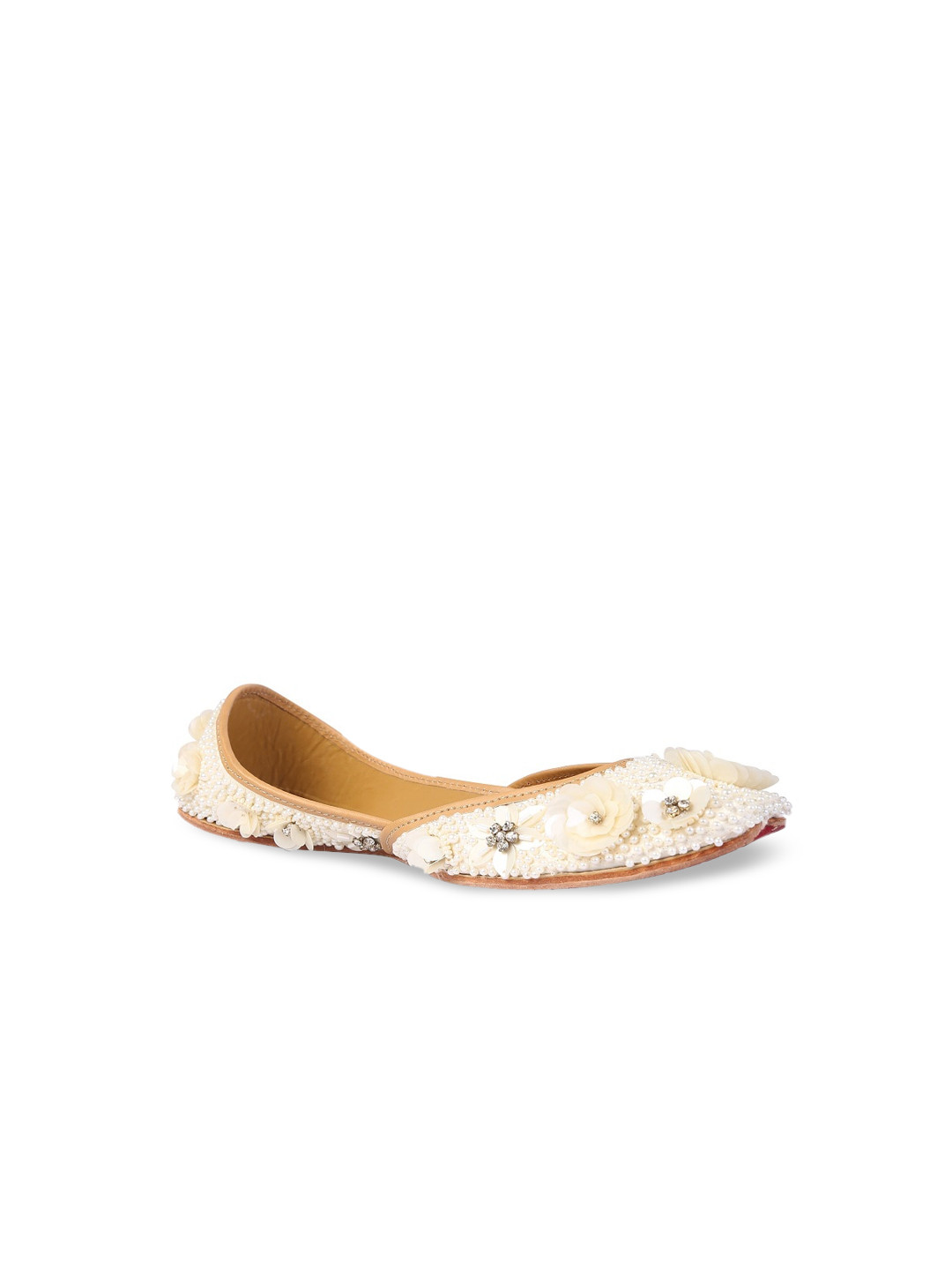 5 ELEMENTS Women White Embellished Ethnic Mojaris Flats