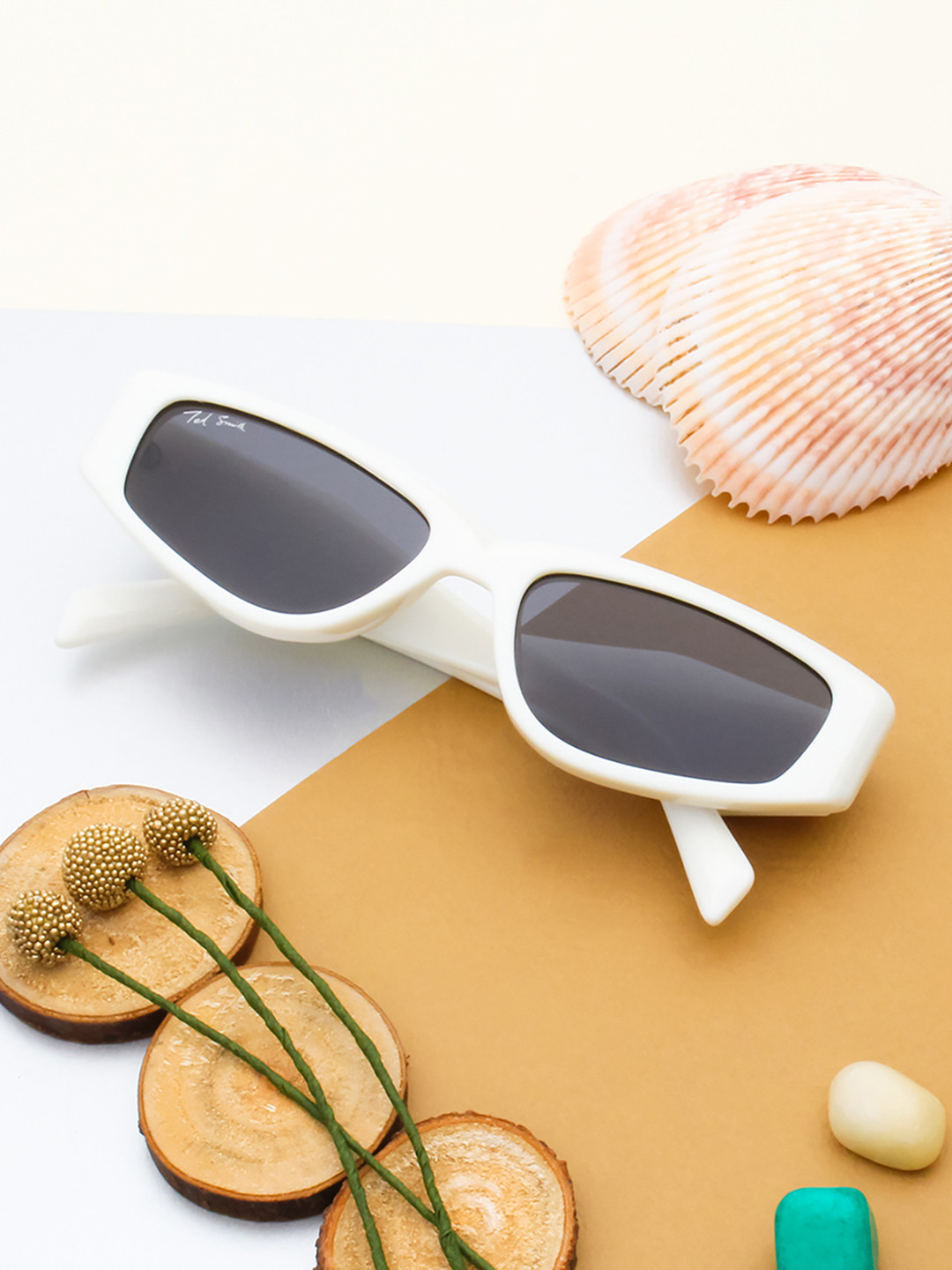 Ted Smith White Aesthetic Cat-Eye Sunglasses Women With UV Protected Lens