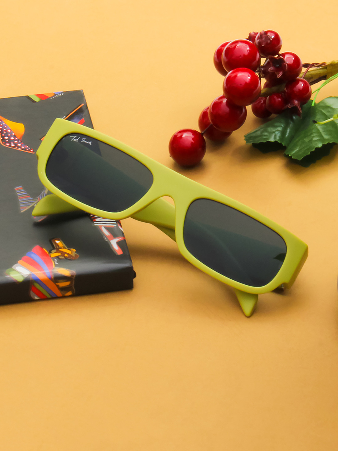 Ted Smith Unisex Lime-Black Aesthetic Wayfarer Sunglasses With UV Protected Lens