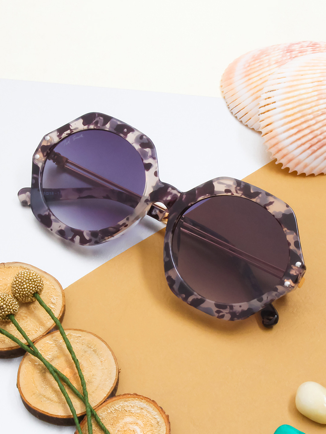 Ted Smith Multi-Color Aesthetic HexagonSunglasses Women With UV Protected Lens