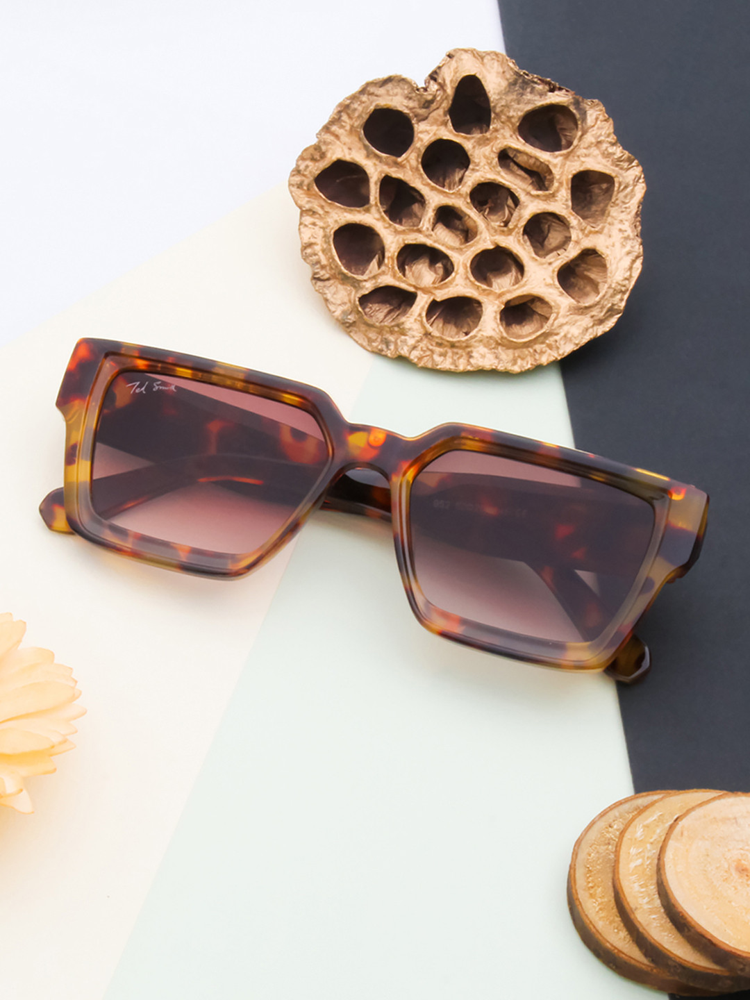 Ted Smith Brown Lens & Brown Square Sunglasses with UV Protected Lens YOUME2_C6-Brown