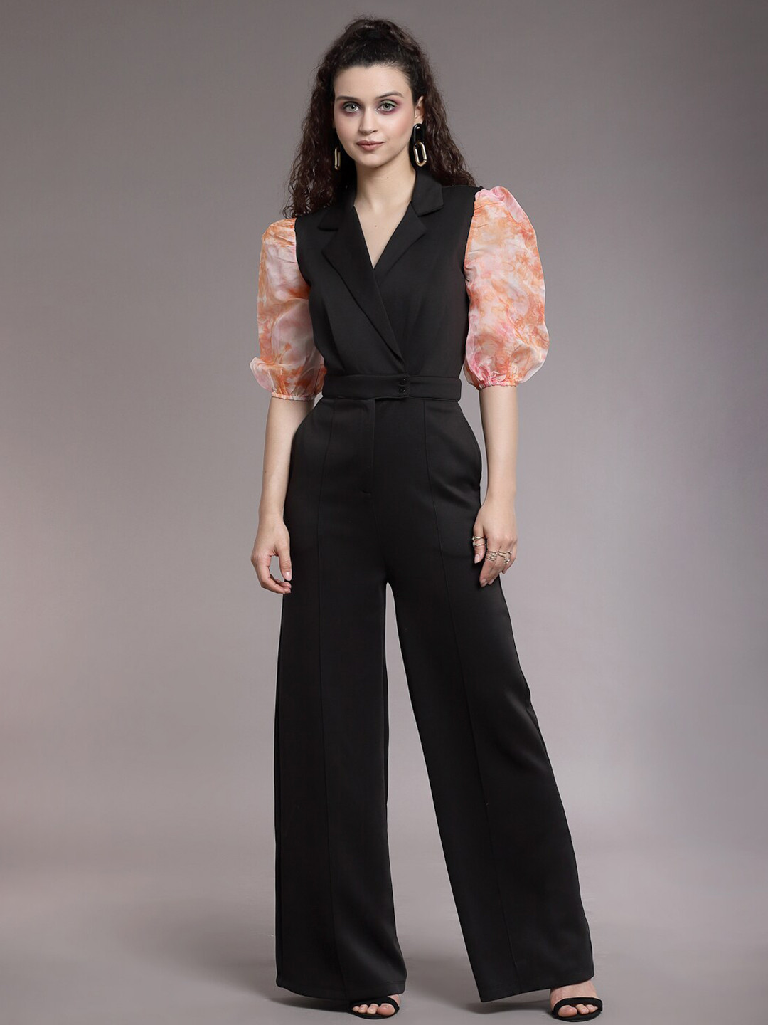 KASSUALLY Black & Orange Solid Basic Jumpsuit