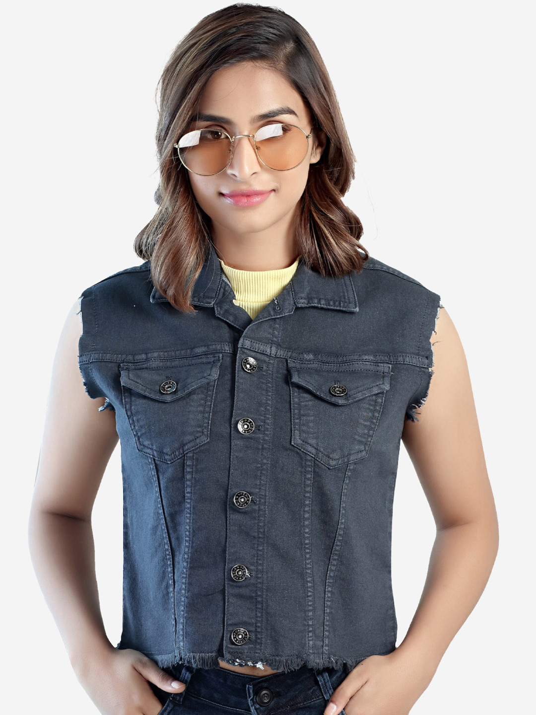 FCK-3 Women Grey Cotton Denim Jacket
