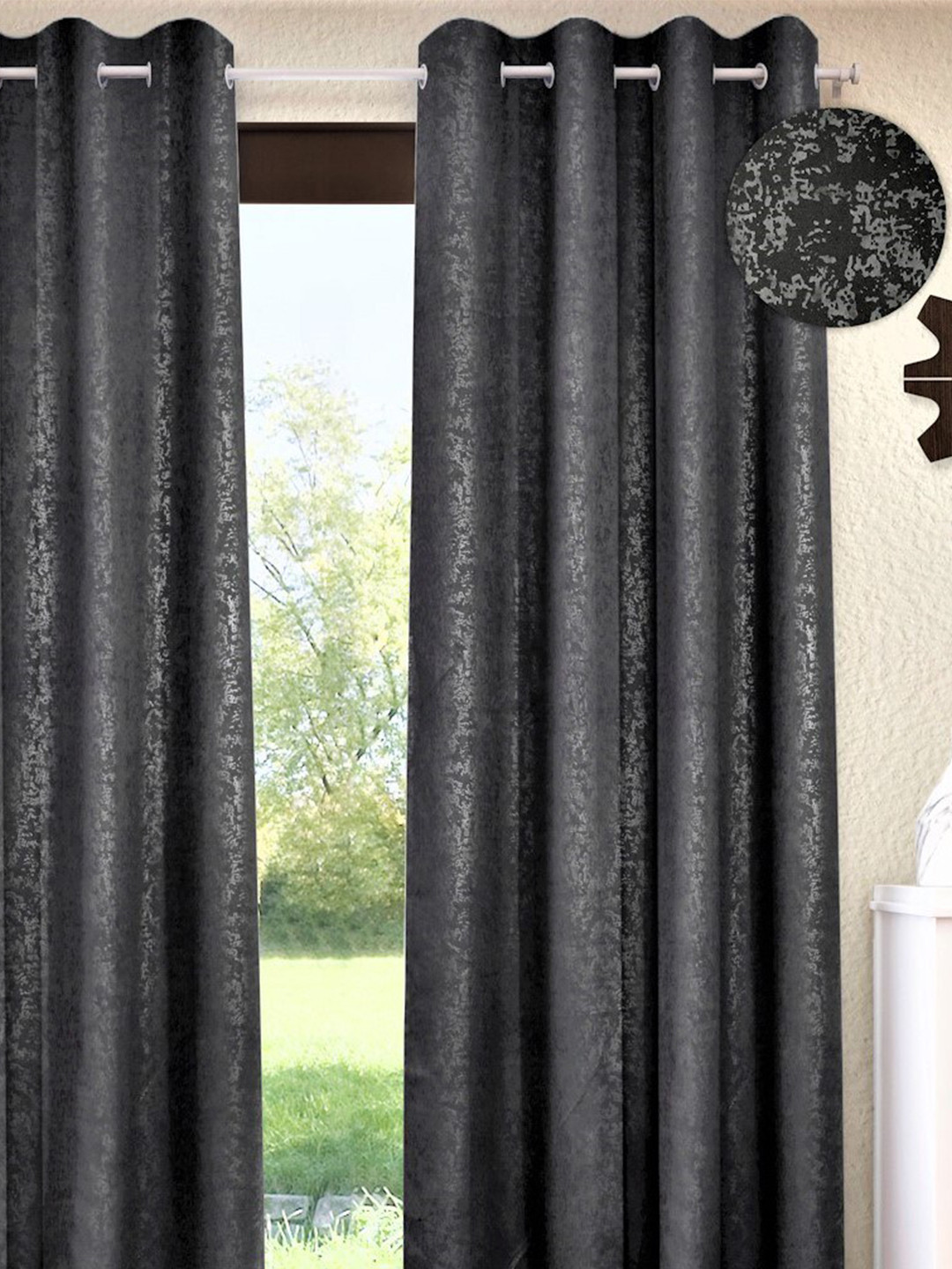 Home Sizzler Black & Silver Black Out Long Door Curtain