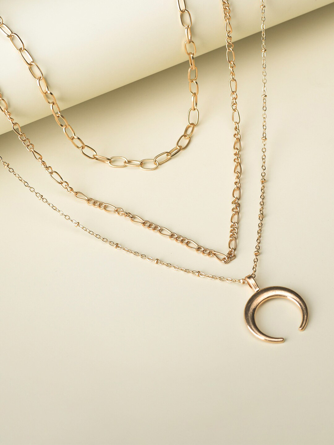 Trendy Essentials Crescent Layered Gold Plated Brass Necklace
