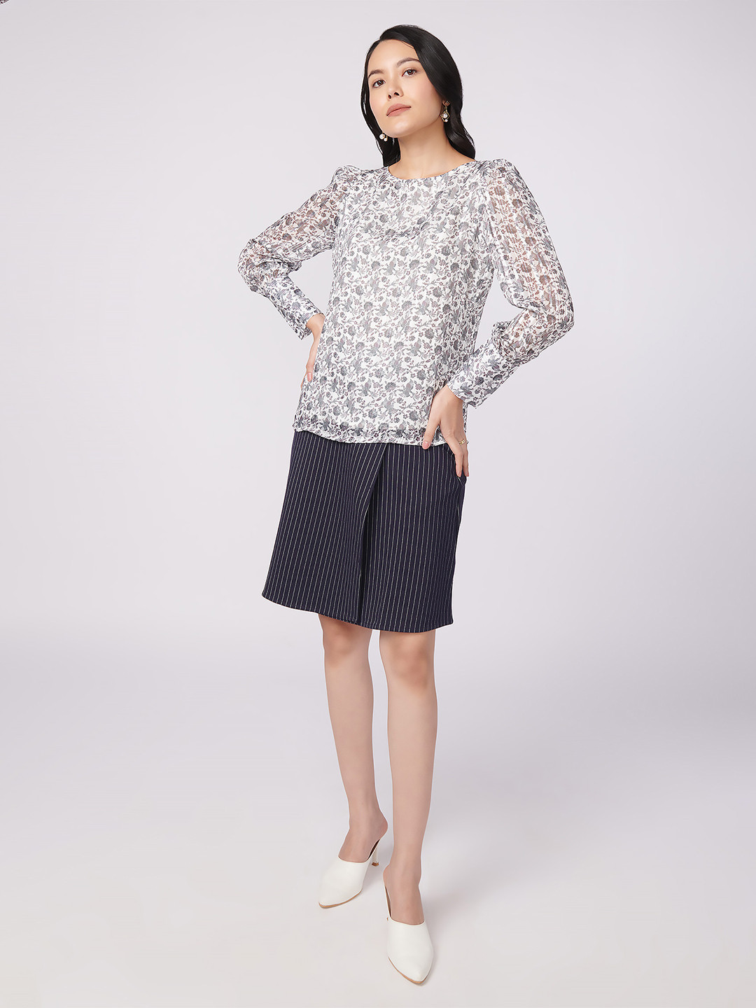 NOT SO PINK Women Off White Floral Print Top