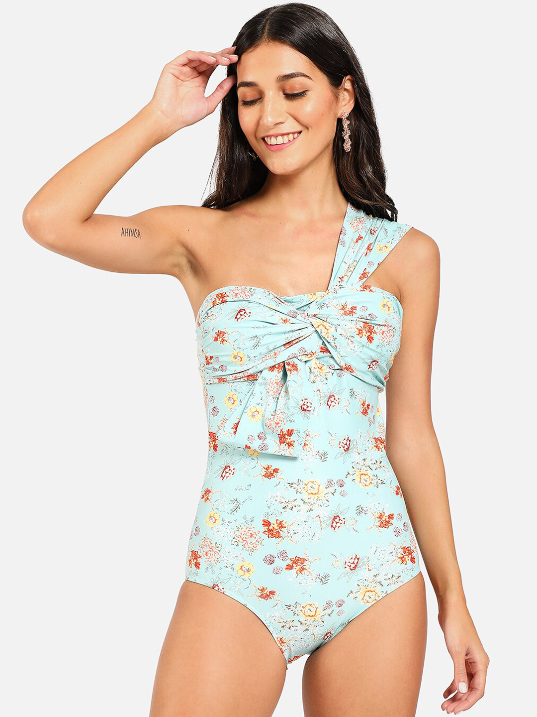 HAUTE SAUCE   Women Blue & Brown Printed Swimsuit