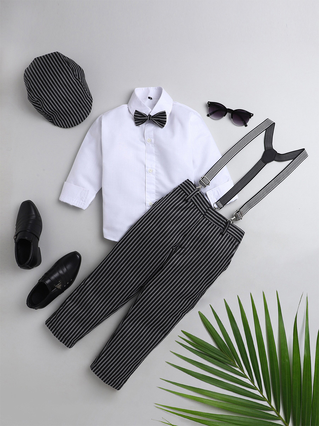 Jeetethnics Boys Black & White Shirt & Trouser With Suspenders