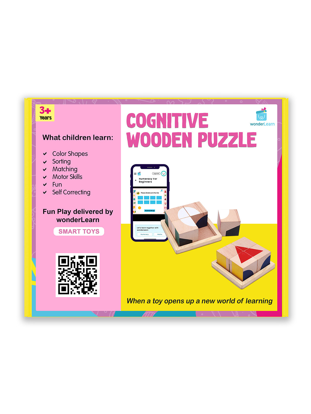 wonderLearn Kids Shape and Colour 6-in-1 Puzzle- Wooden Cube Toy