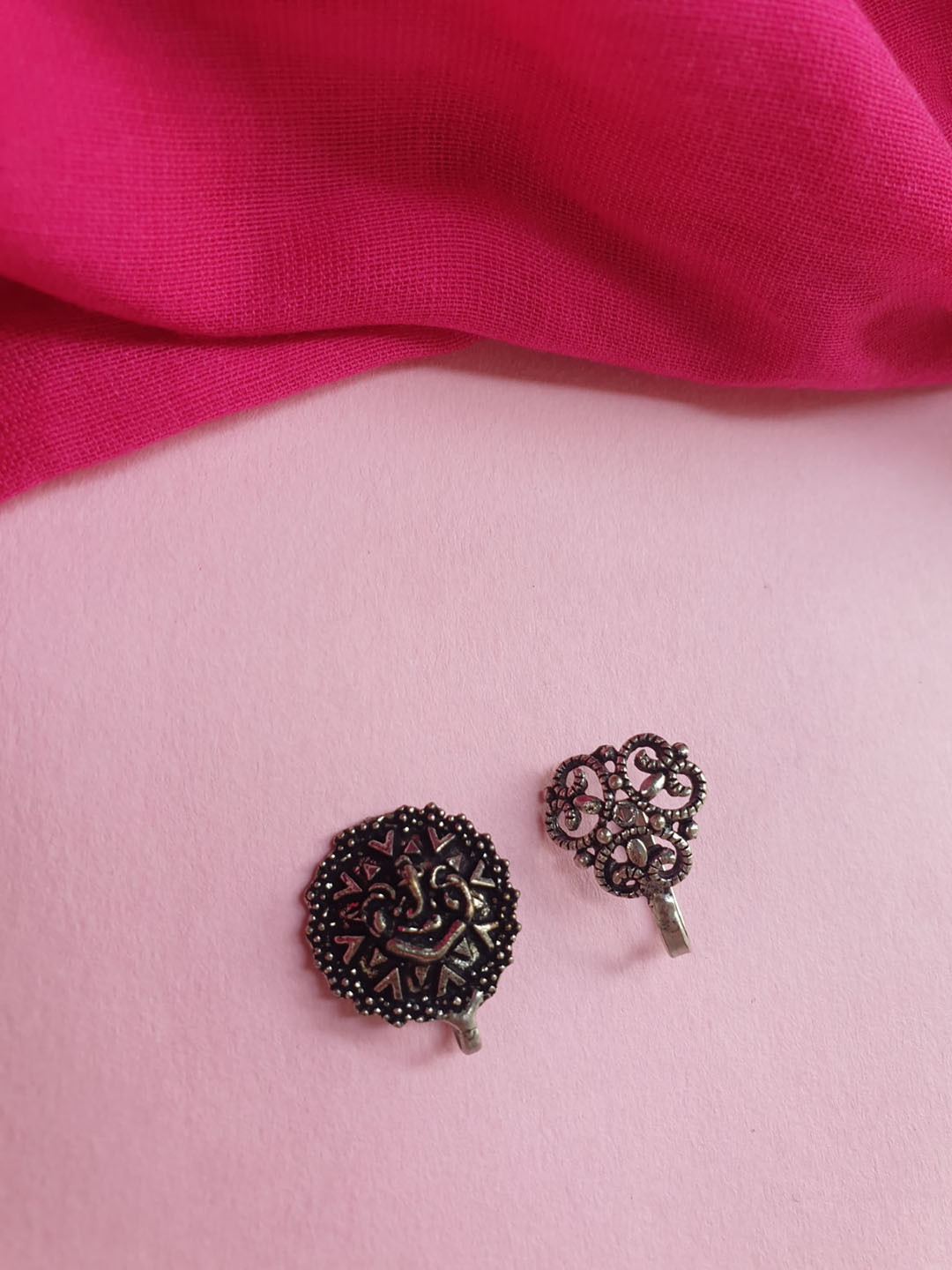 FIROZA Set Of 2 Oxidised Silver-Toned Nosepins