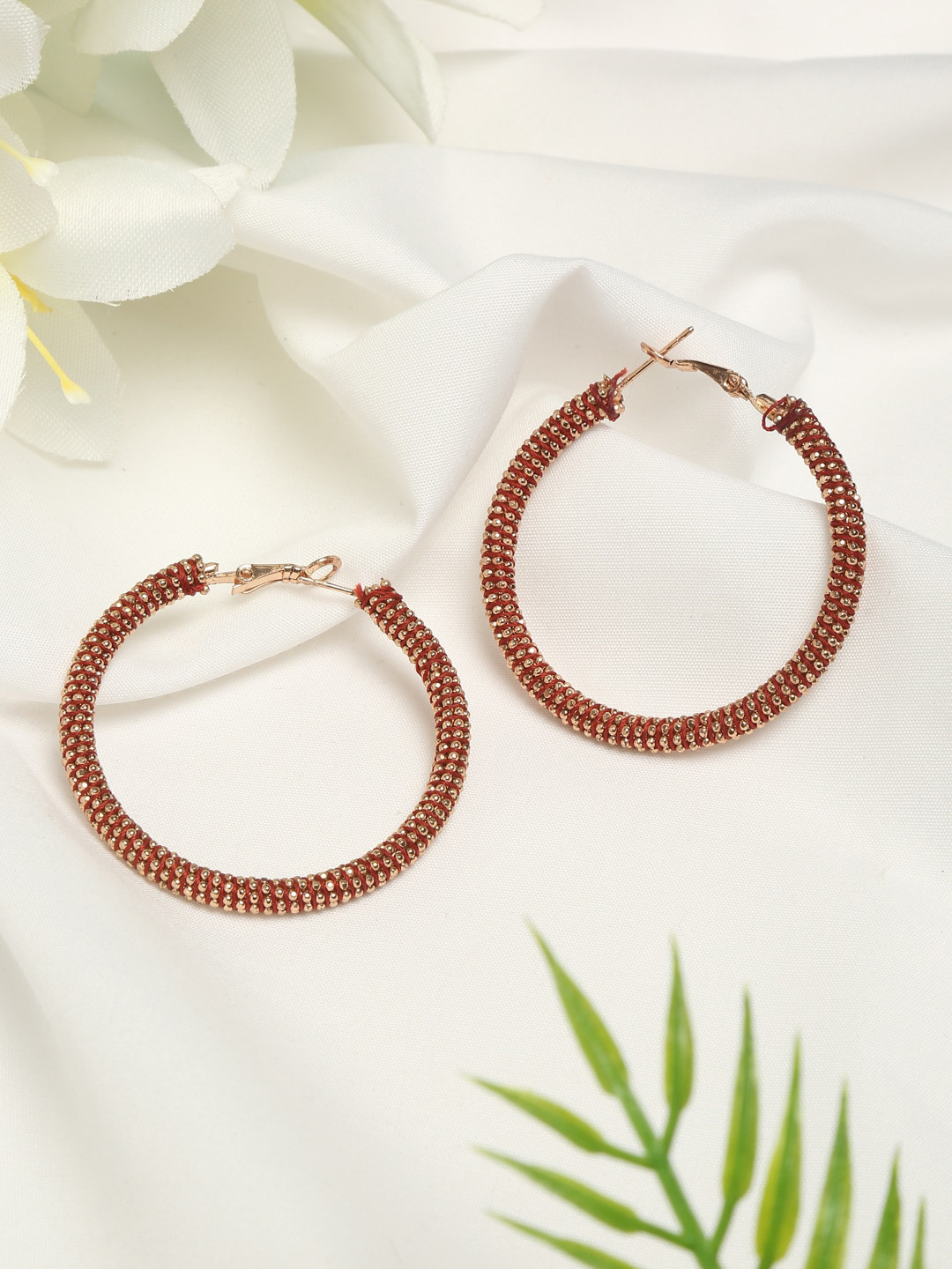 Dhrohar Rose Gold-Plated Oxidised Circular Hoop Earrings