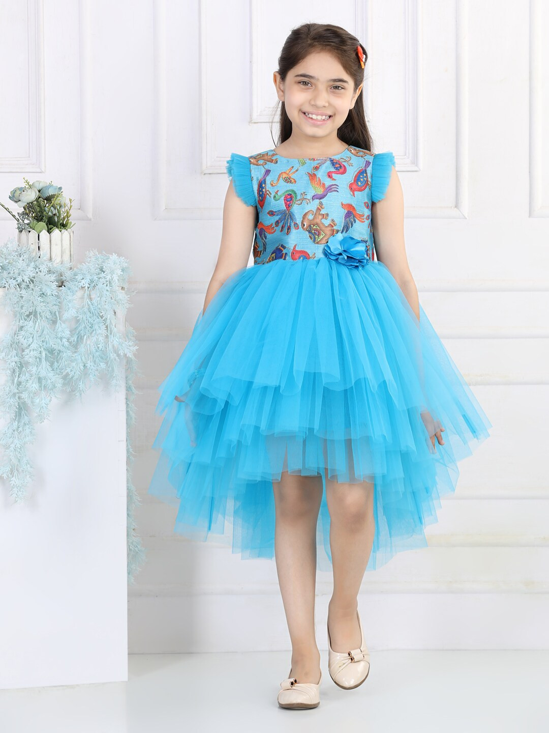 Toy Balloon kids Blue Floral Net Dress