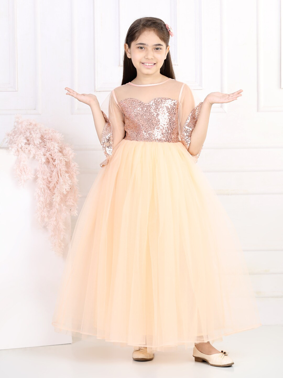 Toy Balloon kids Peach-Coloured Embellished Net Maxi Dress