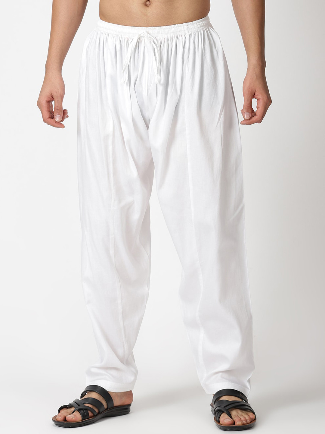 Saffron Threads Men White Solid Loose-Fit Pure Cotton Pathani Salwar