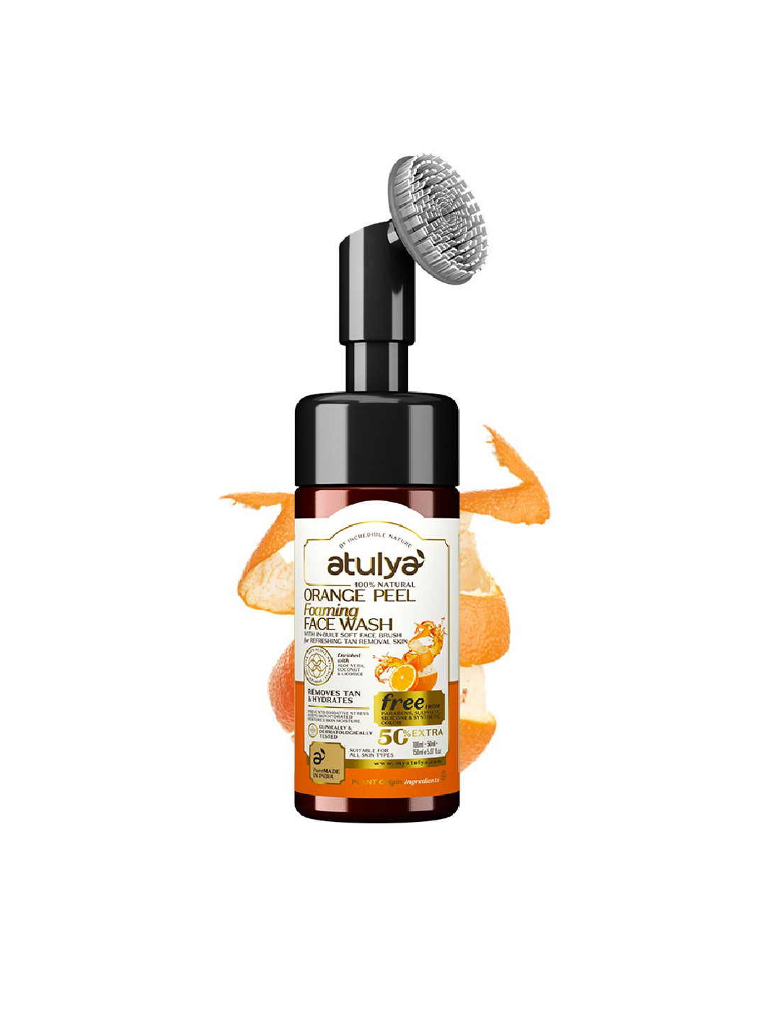 Atulya Orange Peel Foaming Face wash With Built-In Brush -150ml