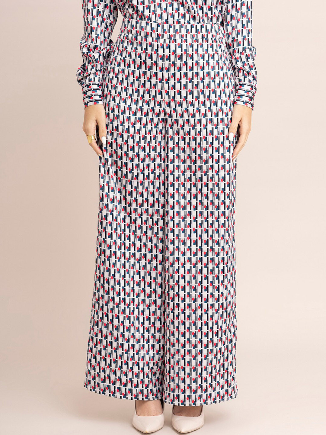 FABLE STREET Women White Printed Flared Trousers