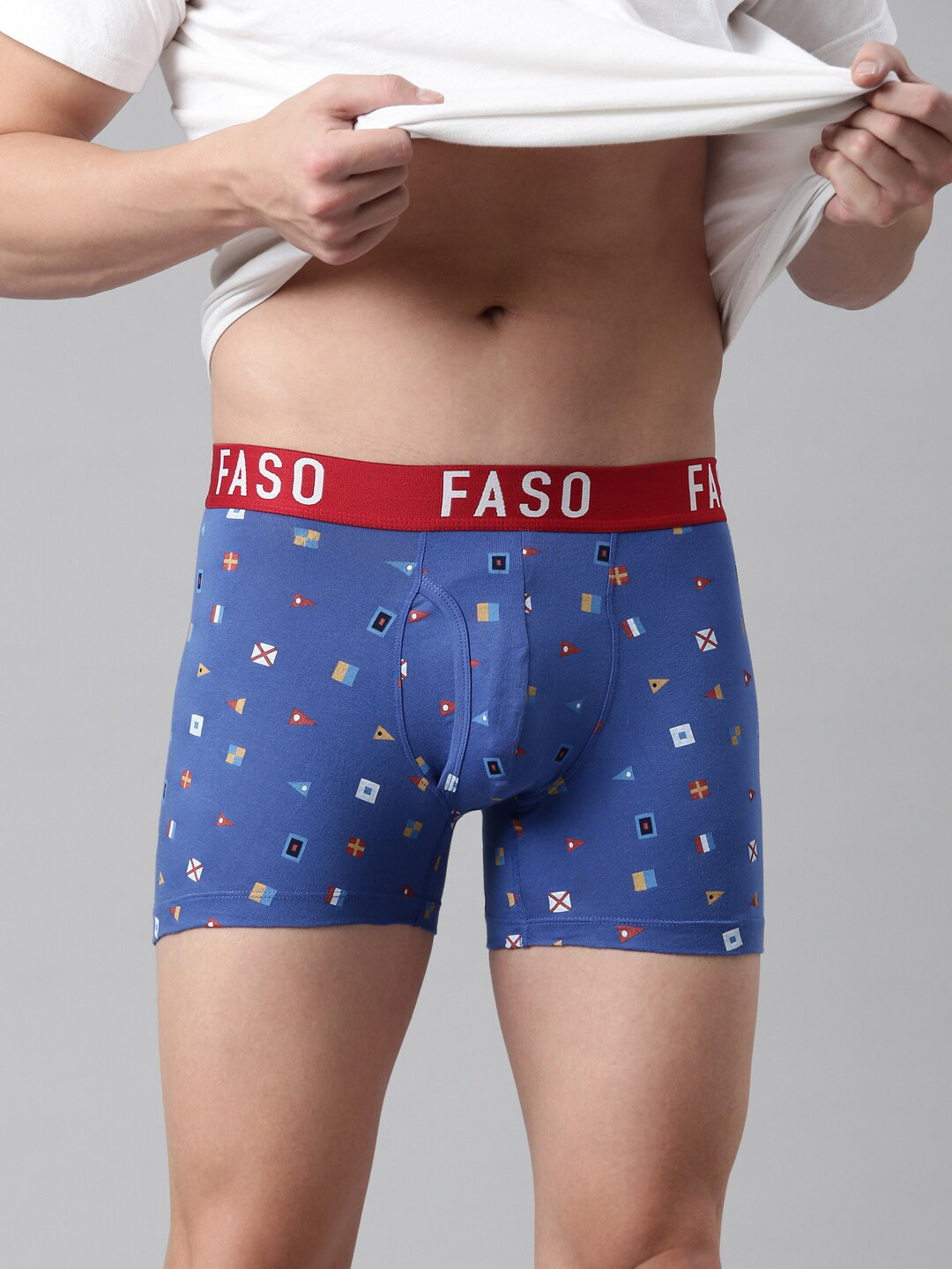 FASO Men Blue Printed Organic Cotton Trunks