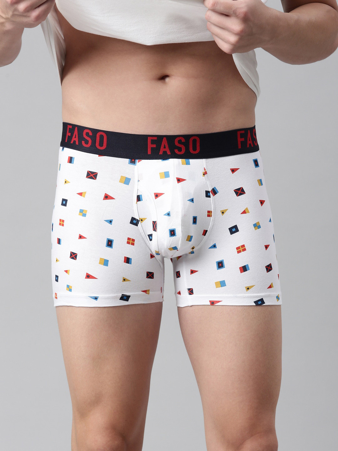 Faso Men White Printed Organic Cotton Trunk