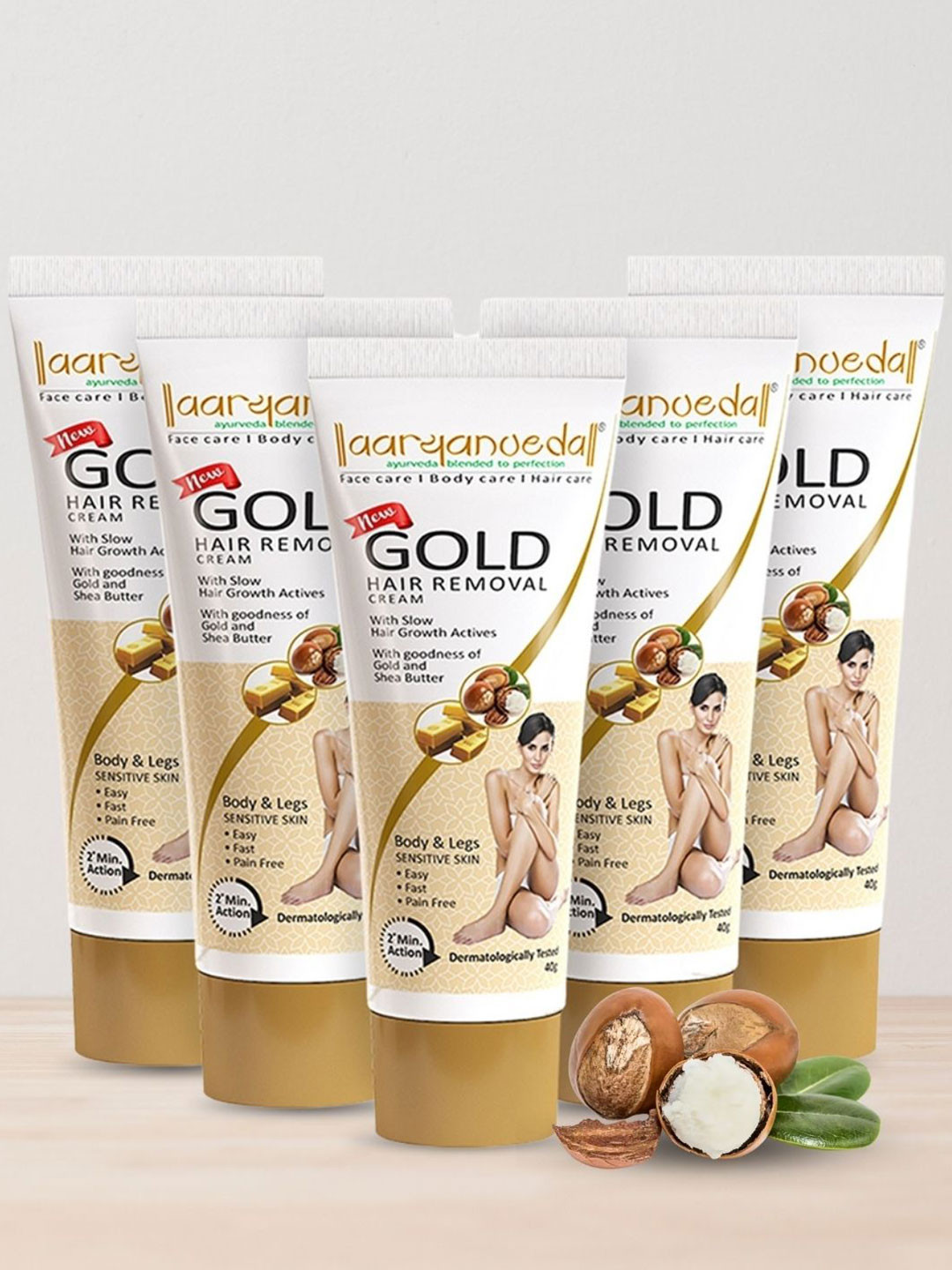 Aryanveda Set of 5 Gold Removal Cream with No Harmful Chemicals For Underarm & Legs 60g
