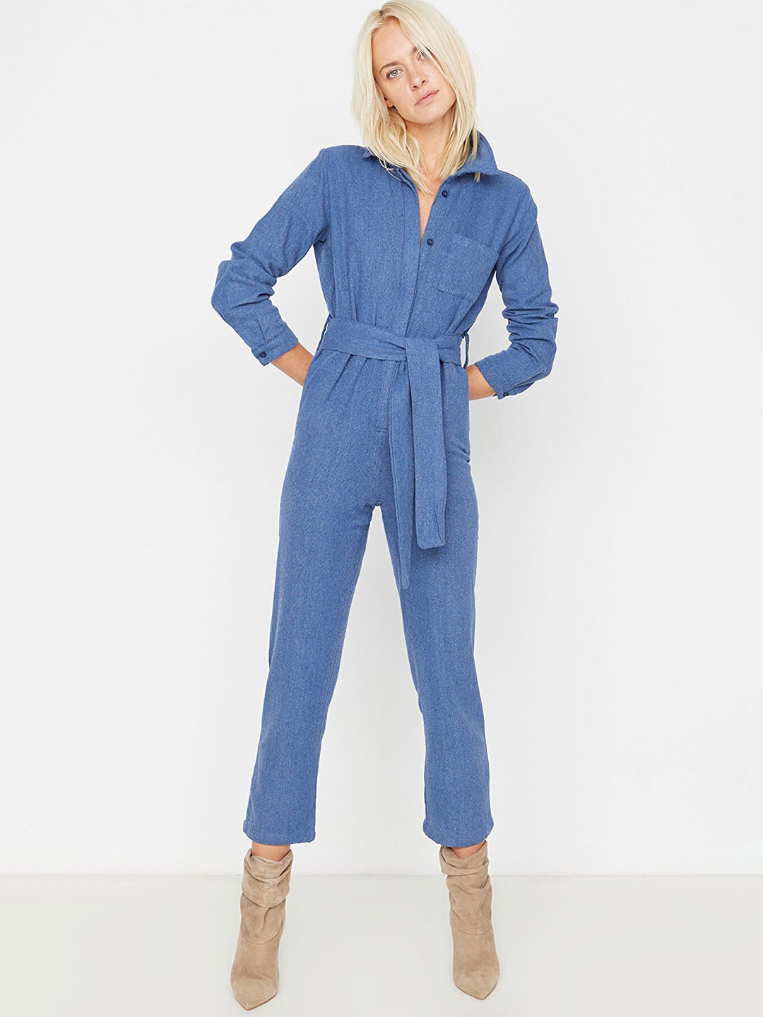 Trendyol Women Blue Basic Pure Cotton Denim Jumpsuit