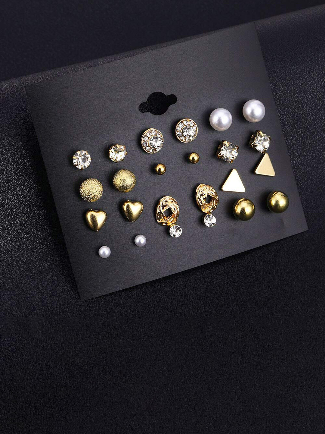 Fashion Frill Gold-Toned & White Heart Shaped Studs Earrings