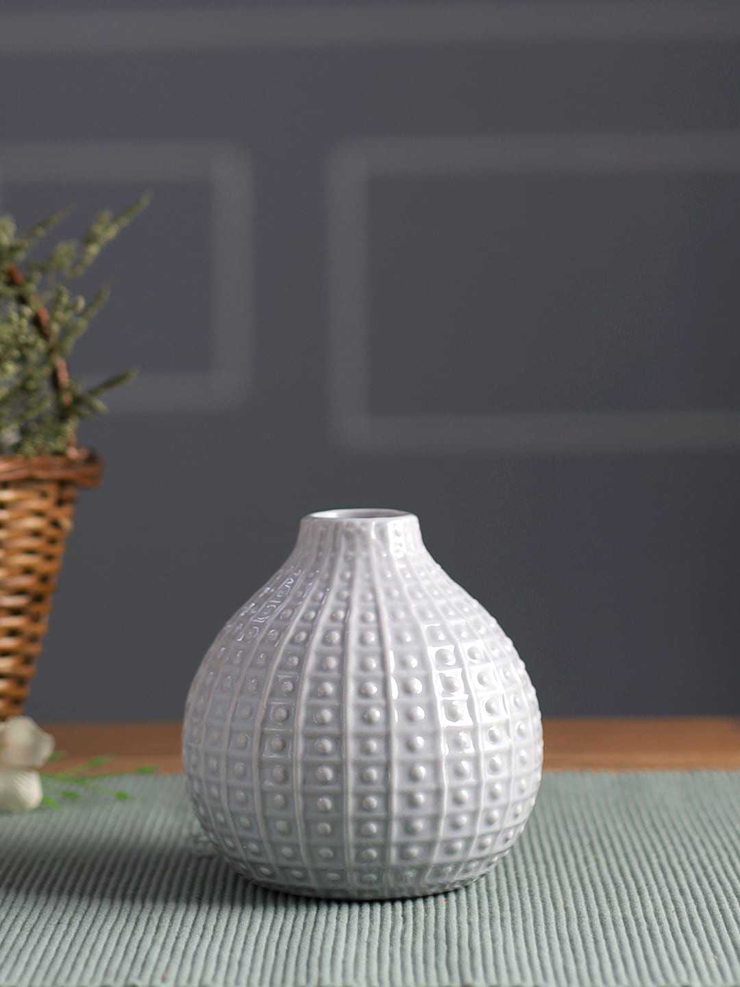 TAYHAA White Textured Flower Vases with Narrow Neck