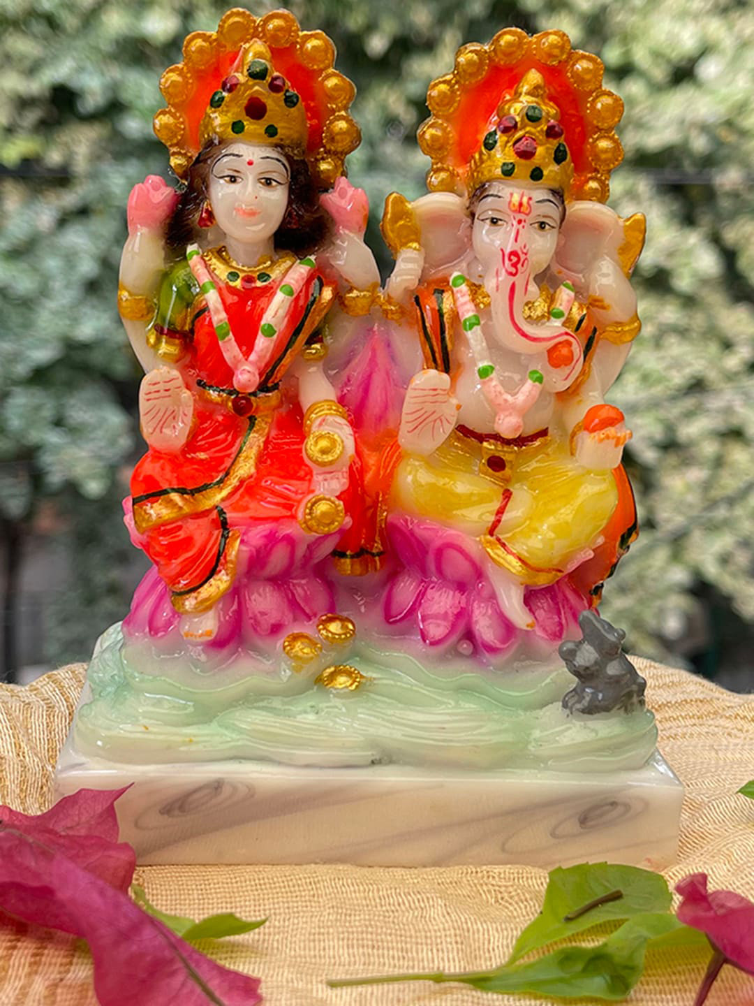 Gallery99 Laxmi Ganesh White Marble Matte Prayer Room Hand-Painted Small Showpiece - 6 Inches