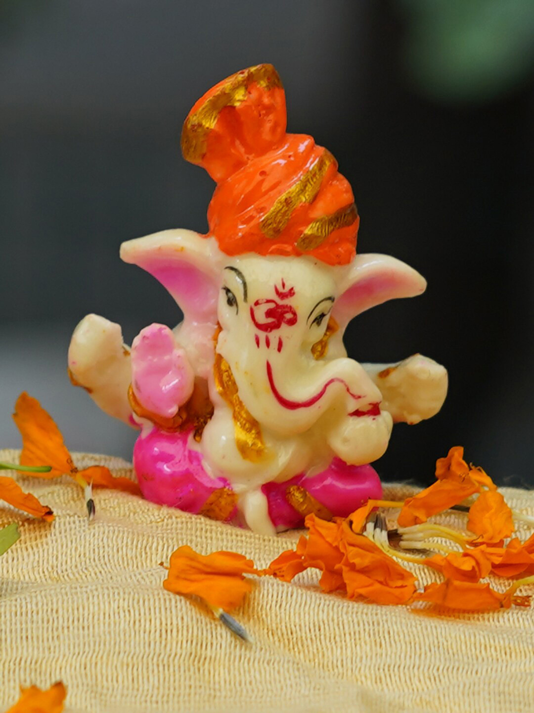 Gallery99 Pagdi Ganesh White Marble Matte Prayer Room Hand-Painted Small Showpiece - 2.8 Inches