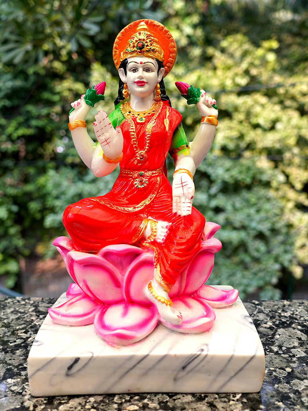 Gallery99 Laxmi Red Marble Glossy Living Room Hand-Painted Small Showpiece - 10 Inches