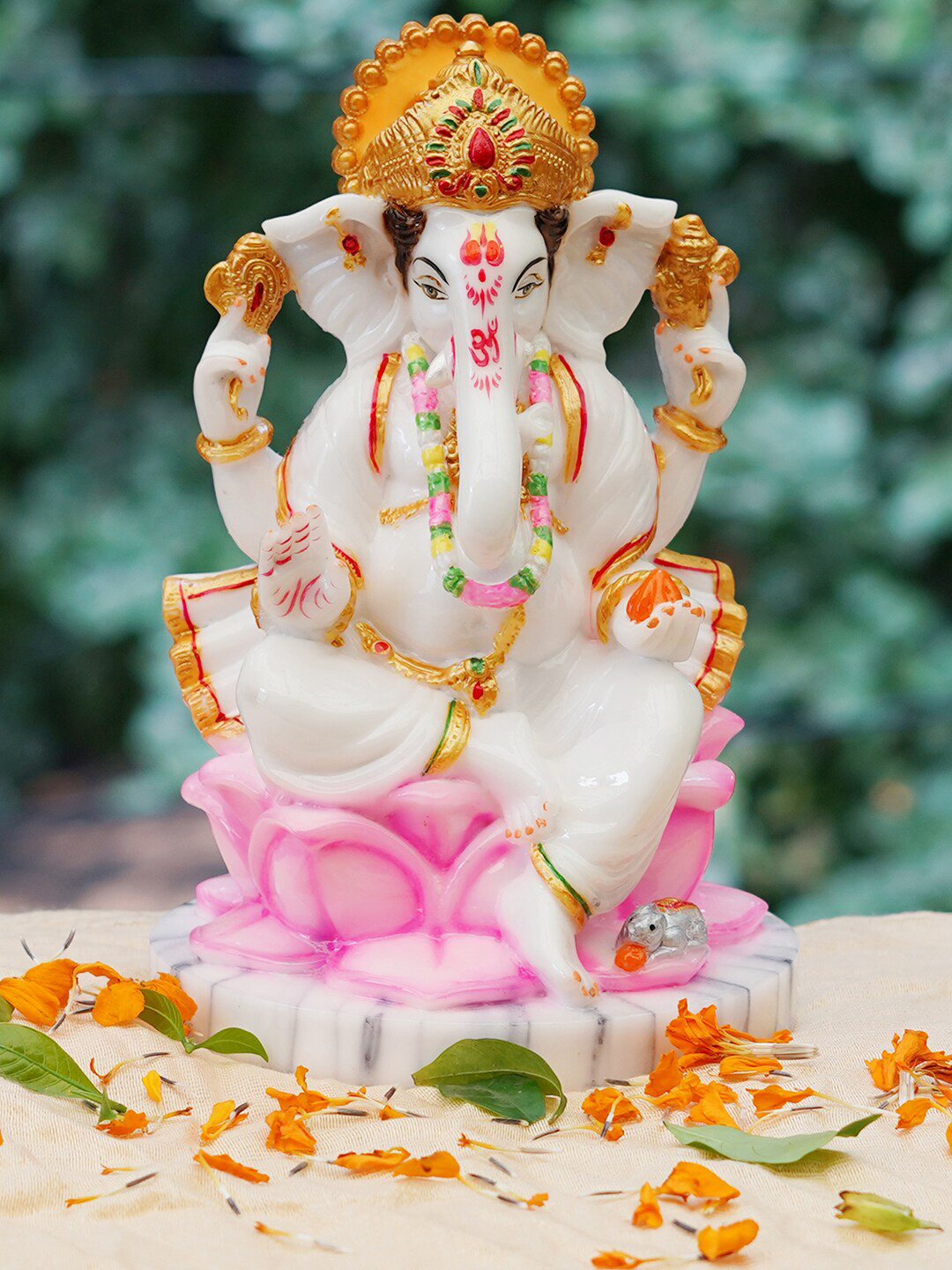 Gallery99 Ganesh White Marble Glossy Living Room Hand-Painted Small Showpiece - 6.5 Inches
