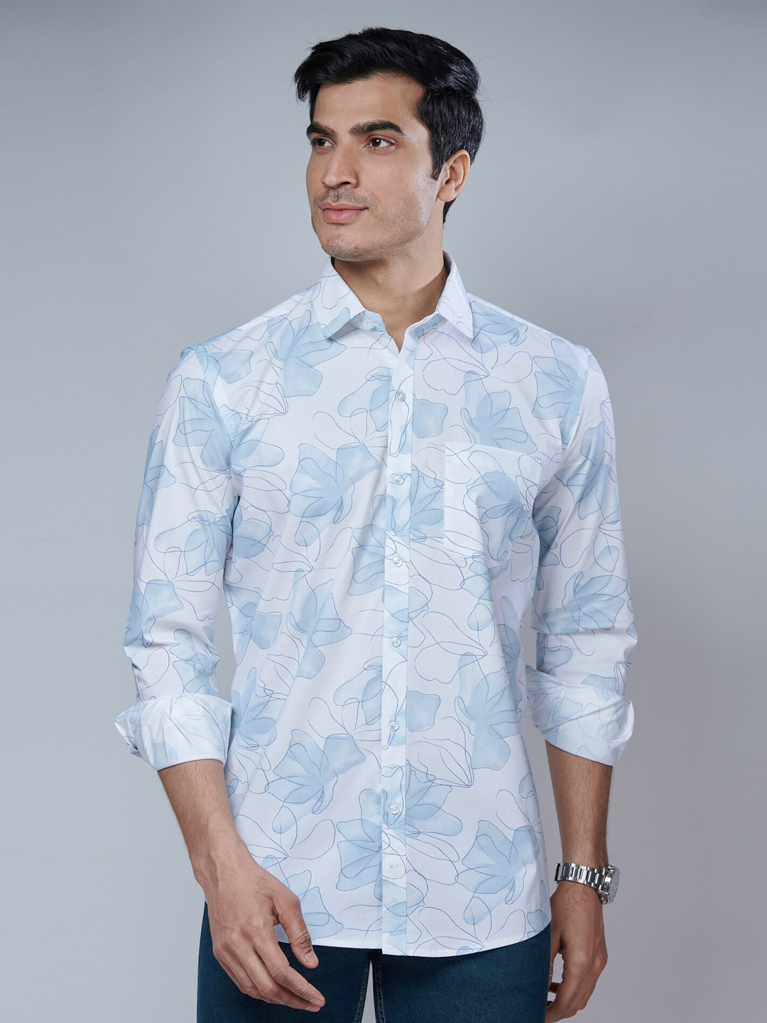 MARK & ALBERT Men White Classic Slim Fit Floral Printed Casual Shirt