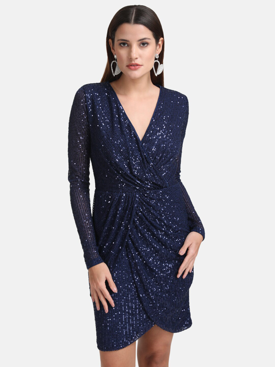 Kazo Navy Blue Embellished Mini Dress