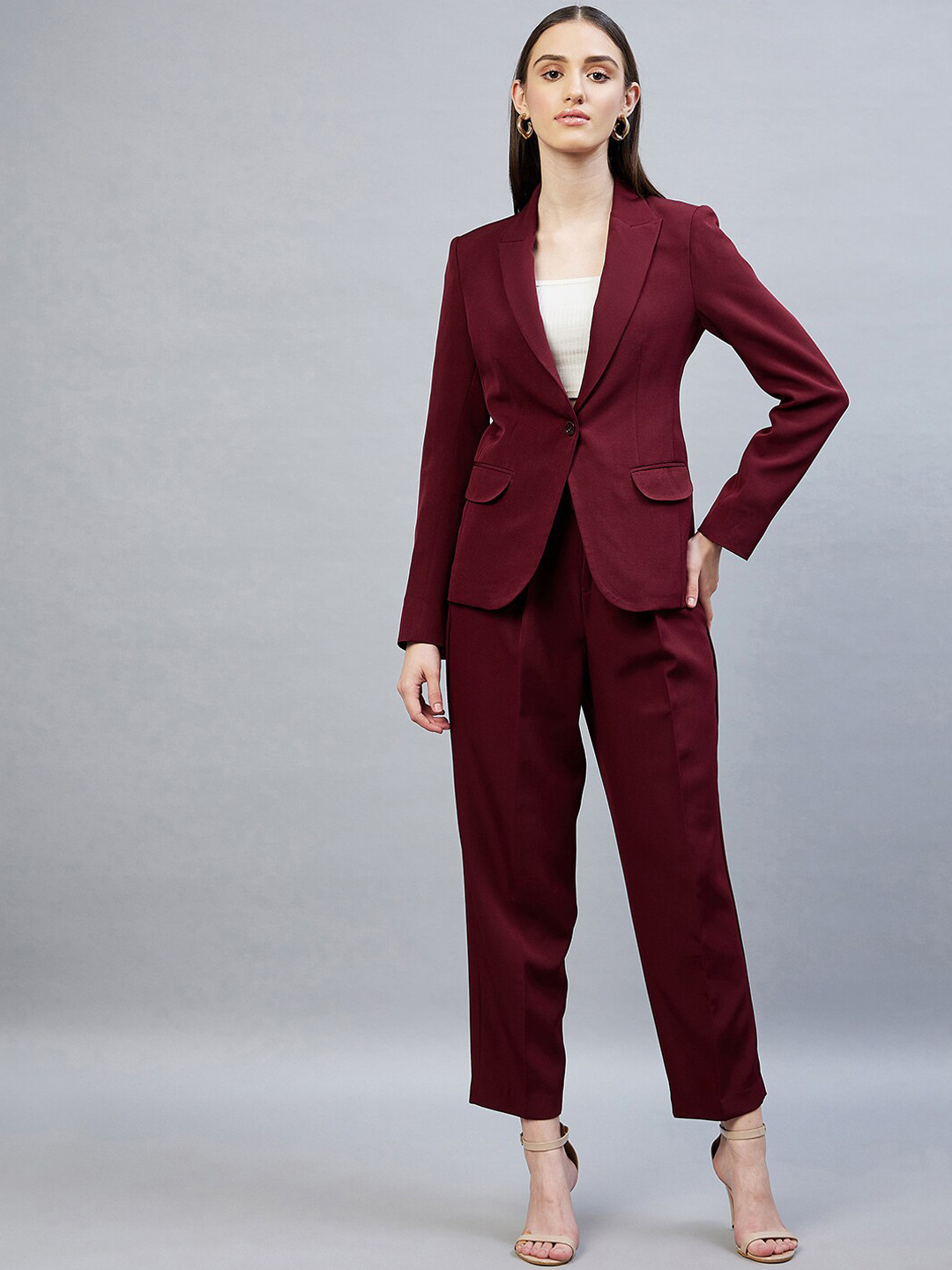 DELAN Women Maroon Solid Co-Ords Set