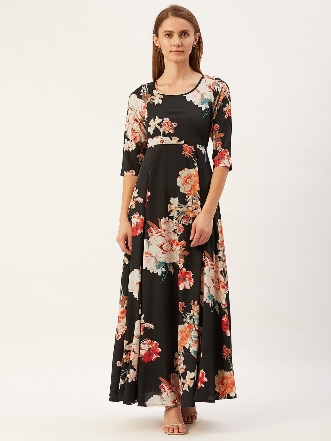 Magnetic Designs Women Black & White Floral Crepe Maxi Maxi Dress