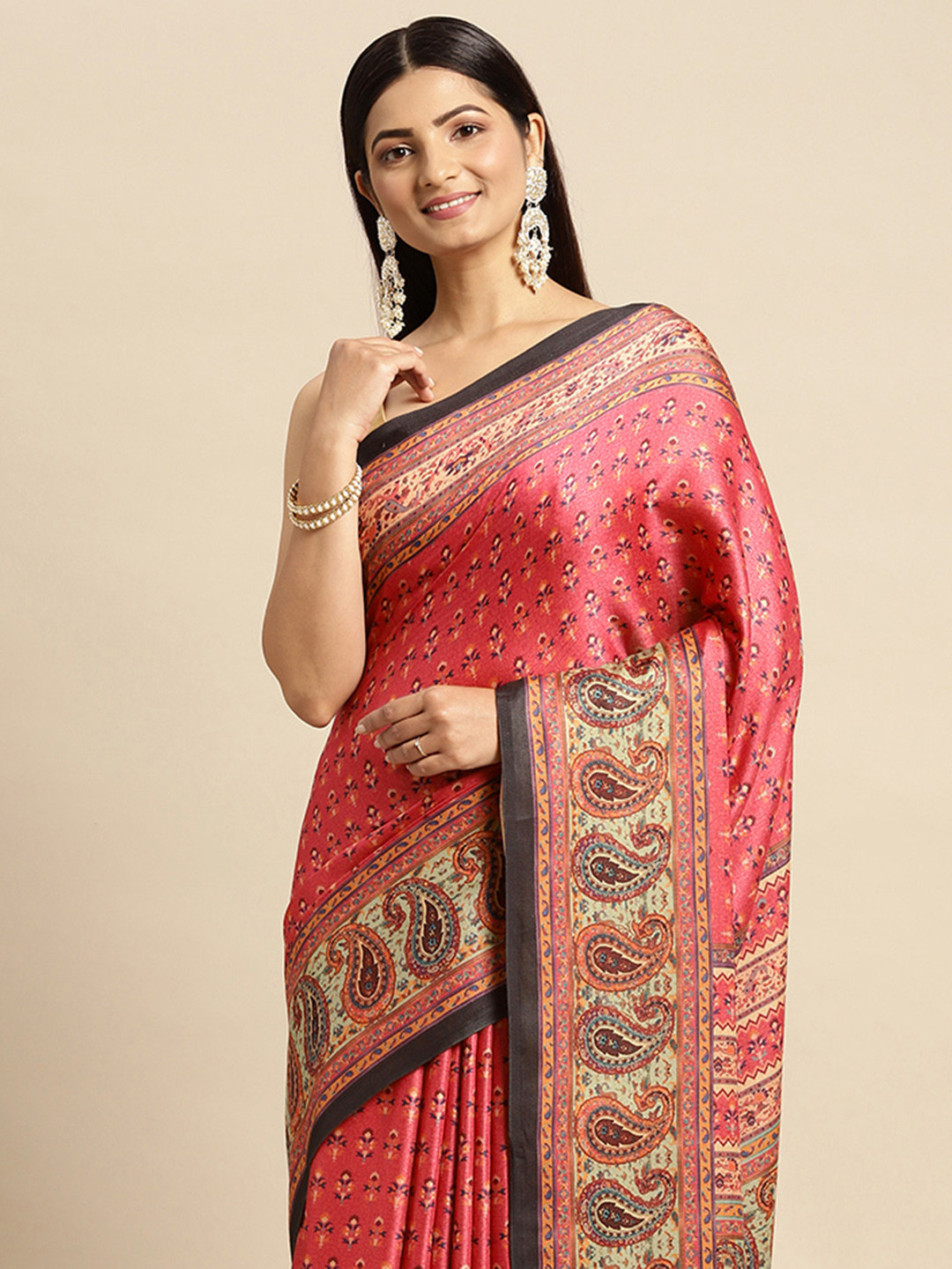 Mitera Pink Ethnic Motifs Pashmina Silk Saree