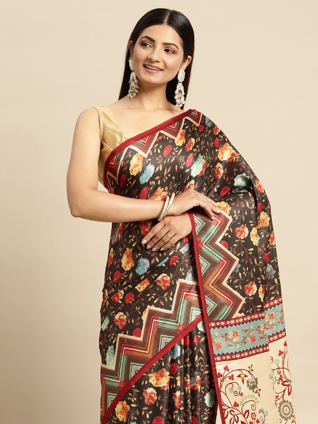 Mitera Black Ethnic Motifs Pashmina Silk Saree