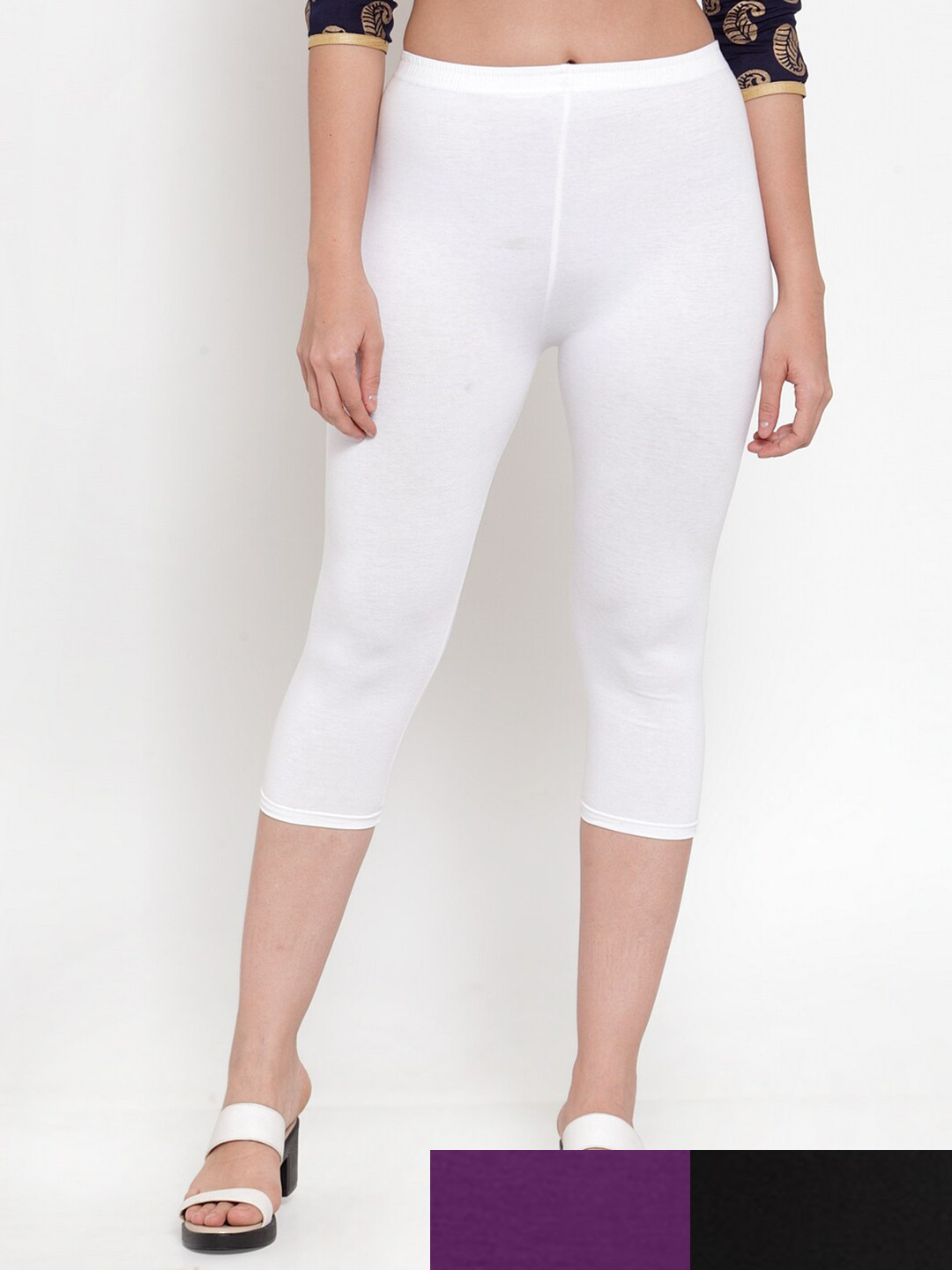 GRACIT Women Pack of 3  Solid Black & White Capris