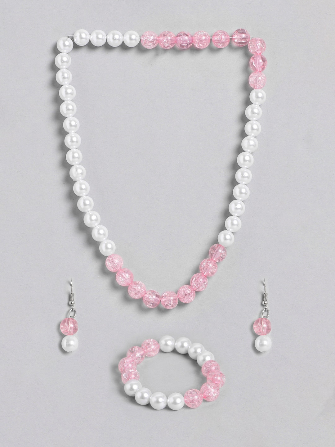 EL REGALO Girls White & Pink Pearl Beaded Jewellery Set