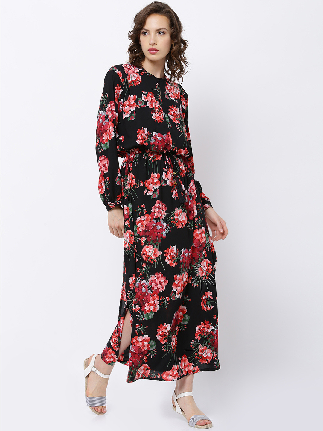 Tokyo Talkies Women Black & Red Printed Maxi Dress