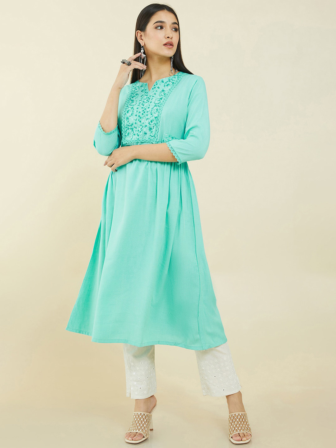 Soch Notched Neck Floral Yoke Design Anarkali Kurta