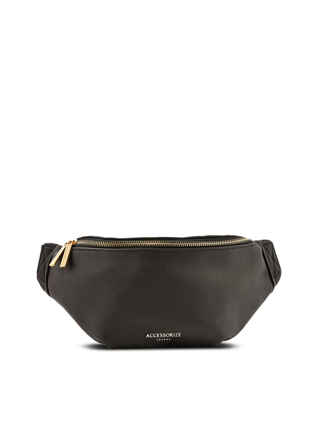 Accessorize London Women's Faux Leather Black Large Zip Bumbag