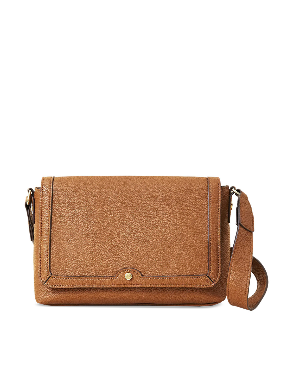 Accessorize London Women's Faux Leather Tan Large Flap Sling Bag