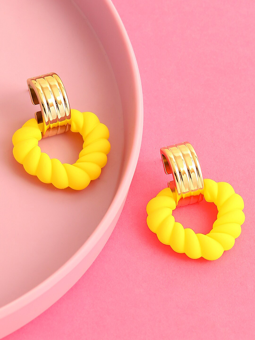 SOHI Women Gold Plated Yellow Heart Shaped Drop Earrings