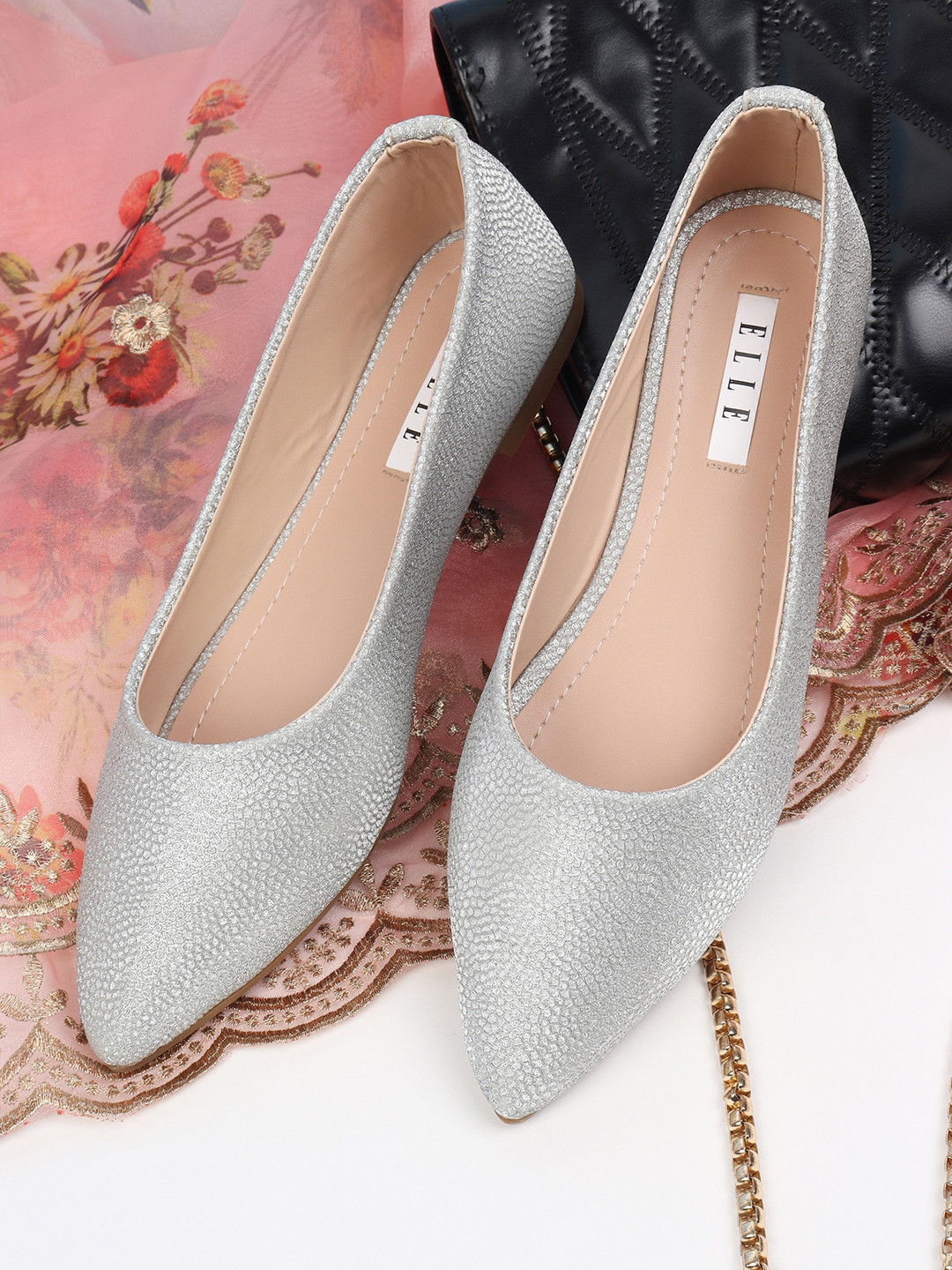 ELLE Women Silver-Toned Printed Ballerinas