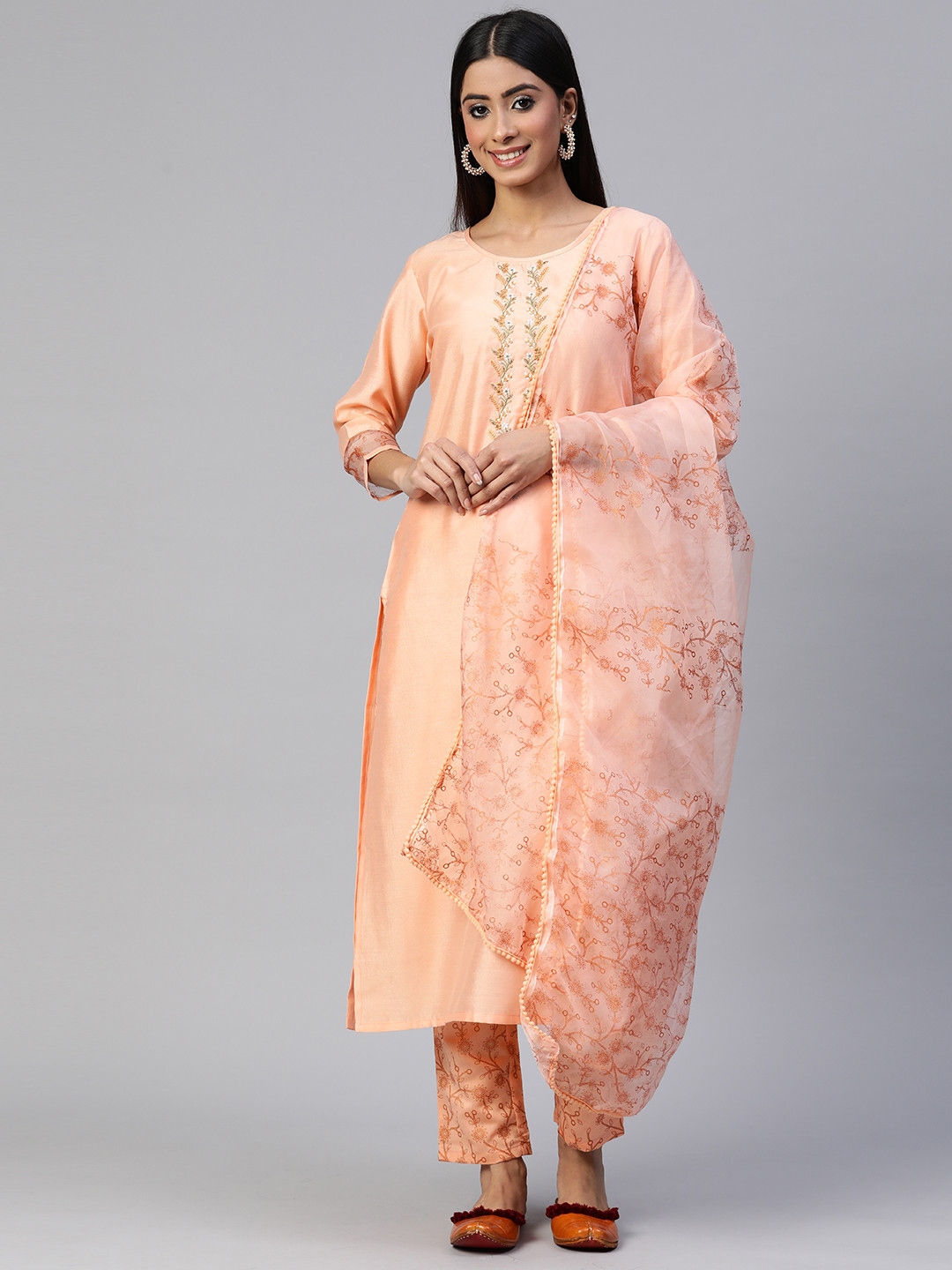 SheWill Women Floral Embroidered Sequinned Liva Kurta With Trousers & With Dupatta