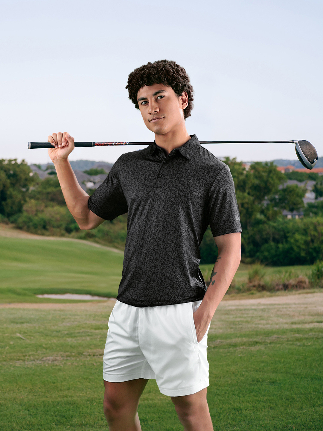 ADIDAS All Over Floral Printed Polo Collar T-shirt